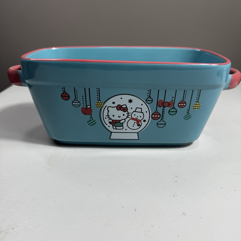 Sanrio Hello Kitty Ceramic Loaf Pan Snow Globe Design 9x5